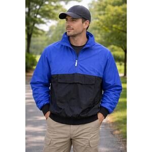 Vintage White Sierra Jacket Mens Large Blue Black 1/4 Zip Pullover Windbreaker